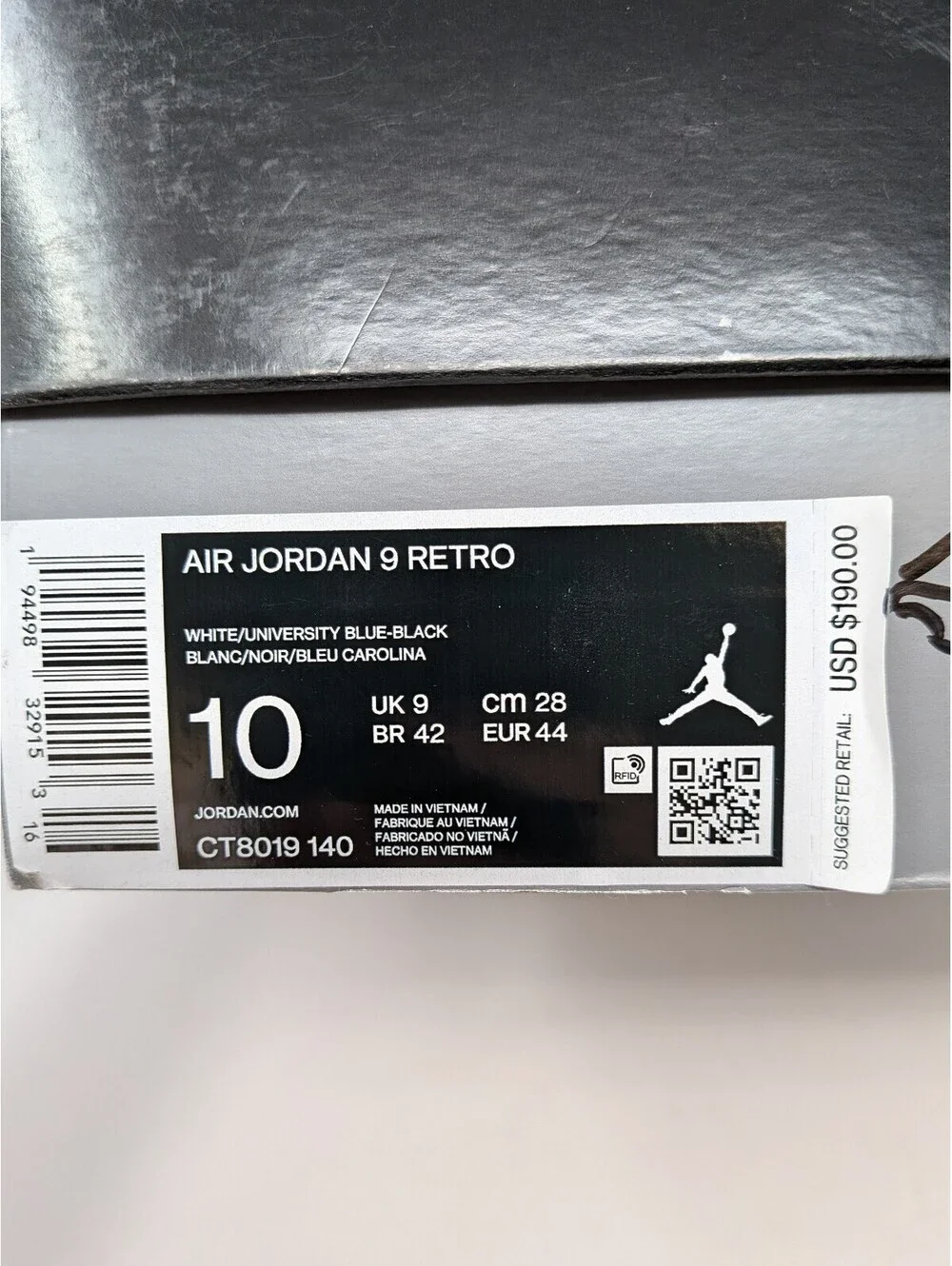 Nike Air Jordan 9 Retro University Blue CT8019-140 Men's Size 10 OG Box
